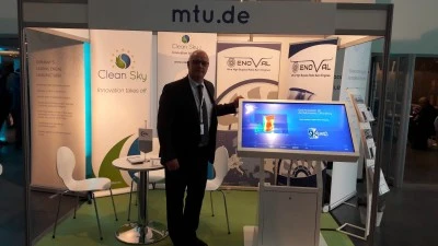 ENOVAL at MTU booth at Greener Aviation 2016 Image showing MTU booth with ENOVAL material at Greener Aviation