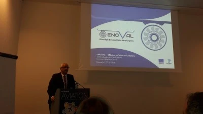 Edgar Merkl presenting ENOVAL at Greener Aviation 2016 Image showing Edgar Merkl at Greener Aviation 2016